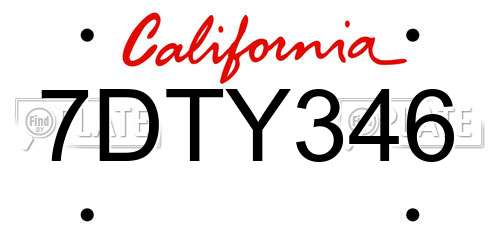 7DTY346 California License Plate