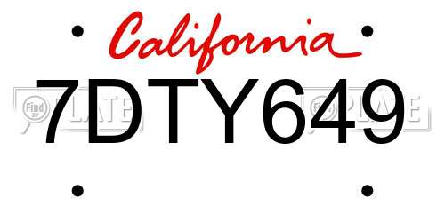 7DTY649 California License Plate