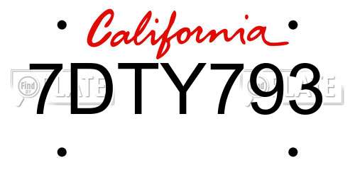 7DTY793 California License Plate