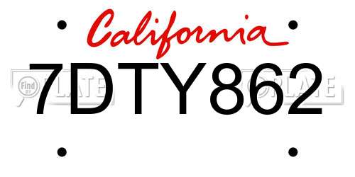 7DTY862 California License Plate