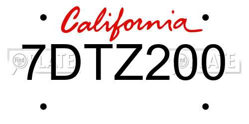7DTZ200 California License Plate