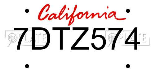 7DTZ574 California License Plate
