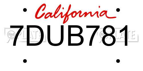 7DUB781 California License Plate