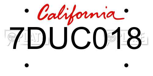 7DUC018 California License Plate