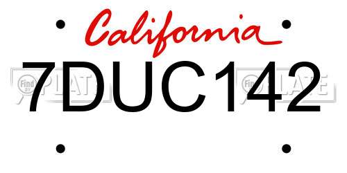 7DUC142 California License Plate
