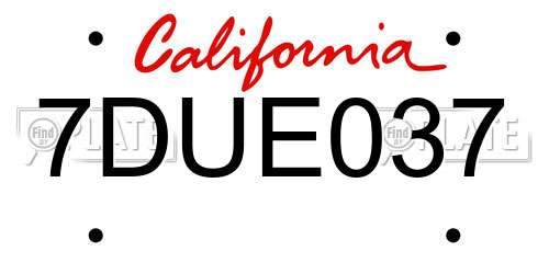 7DUE037 California License Plate