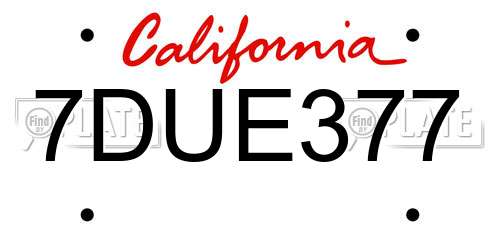 7DUE377 California License Plate