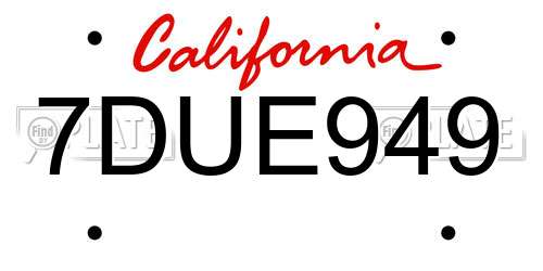 7DUE949 California License Plate