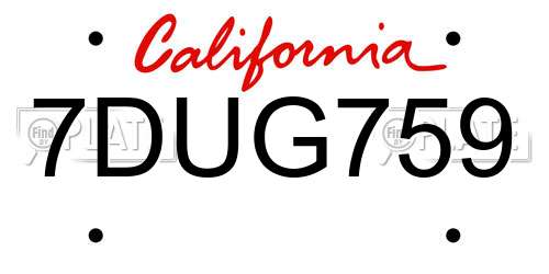 7DUG759 California License Plate