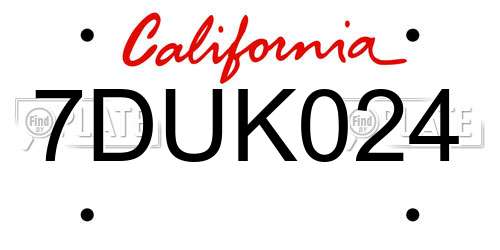7DUK024 California License Plate