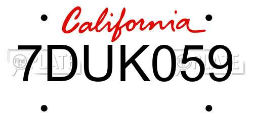 7DUK059 California License Plate