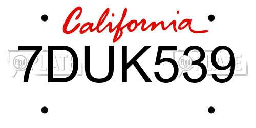 7DUK539 California License Plate