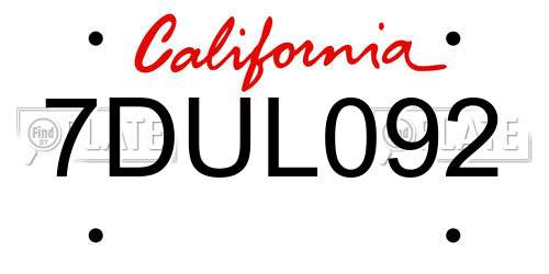 7DUL092 California License Plate