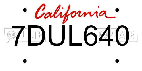 7DUL640 California License Plate