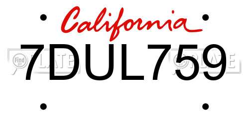 7DUL759 California License Plate