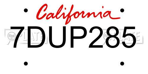 7DUP285 California License Plate