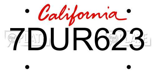 7DUR623 California License Plate