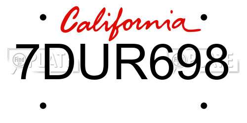 7DUR698 California License Plate