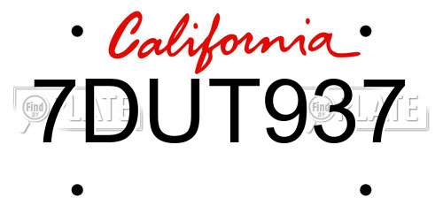 7DUT937 California License Plate