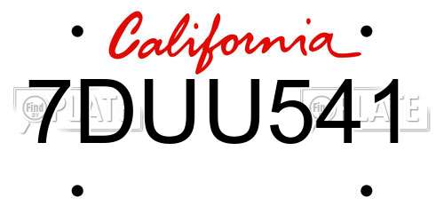 7DUU541 California License Plate