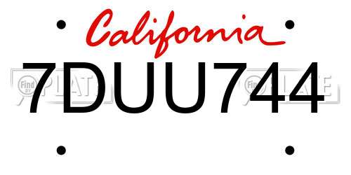 7DUU744 California License Plate
