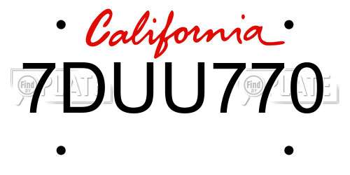7DUU770 California License Plate