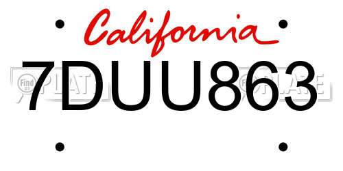 7DUU863 California License Plate