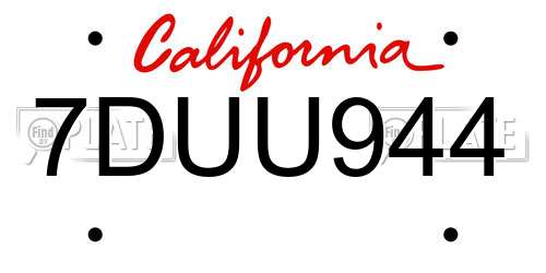 7DUU944 California License Plate