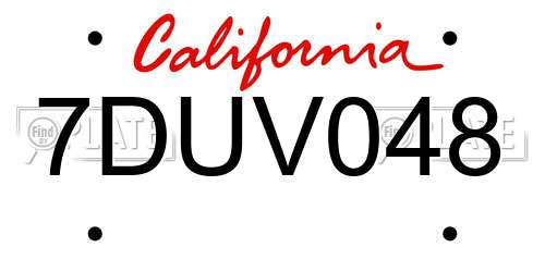 7DUV048 California License Plate