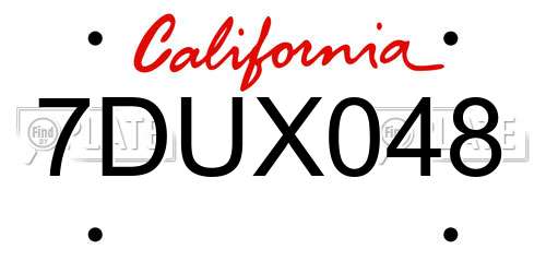 7DUX048 California License Plate