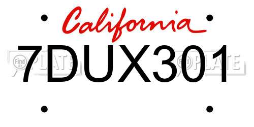 7DUX301 California License Plate