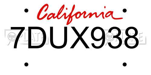 7DUX938 California License Plate