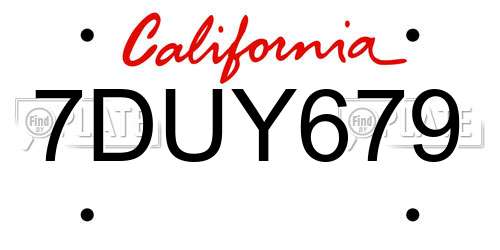 7DUY679 California License Plate