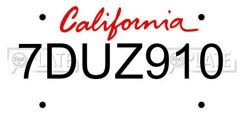 7DUZ910 California License Plate