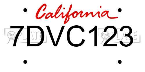 7DVC123 California License Plate
