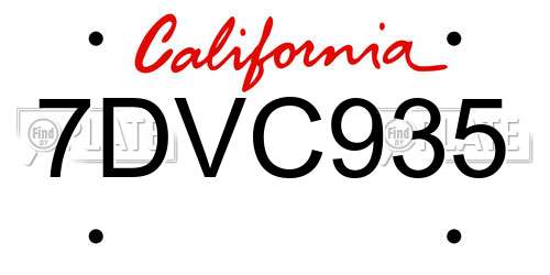 7DVC935 California License Plate