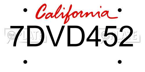 7DVD452 California License Plate
