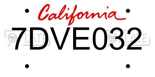 7DVE032 California License Plate
