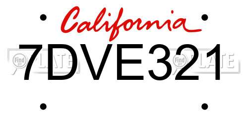 7DVE321 California License Plate