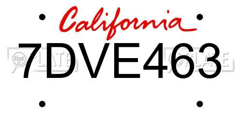 7DVE463 California License Plate