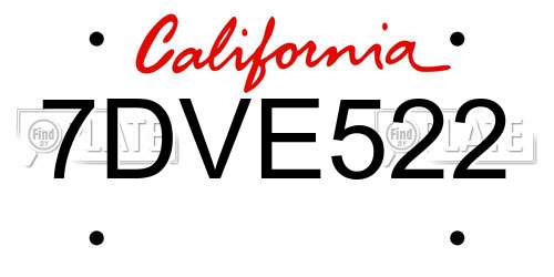 7DVE522 California License Plate