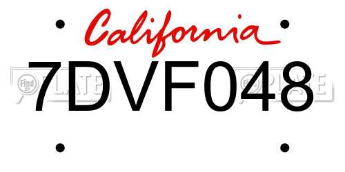 7DVF048 California License Plate