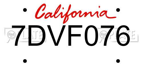 7DVF076 California License Plate