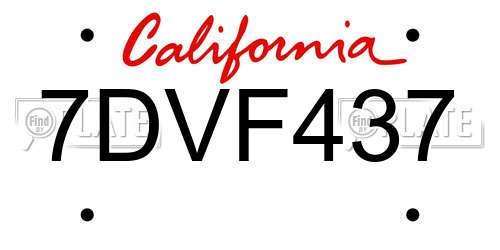 7DVF437 California License Plate