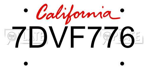 7DVF776 California License Plate