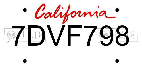 7DVF798 California License Plate