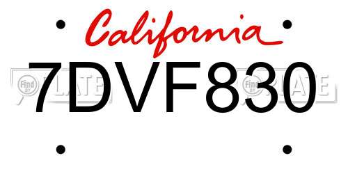 7DVF830 California License Plate