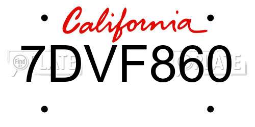 7DVF860 California License Plate