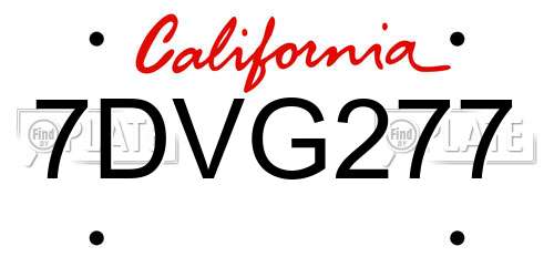7DVG277 California License Plate