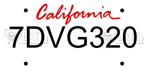 7DVG320 California License Plate